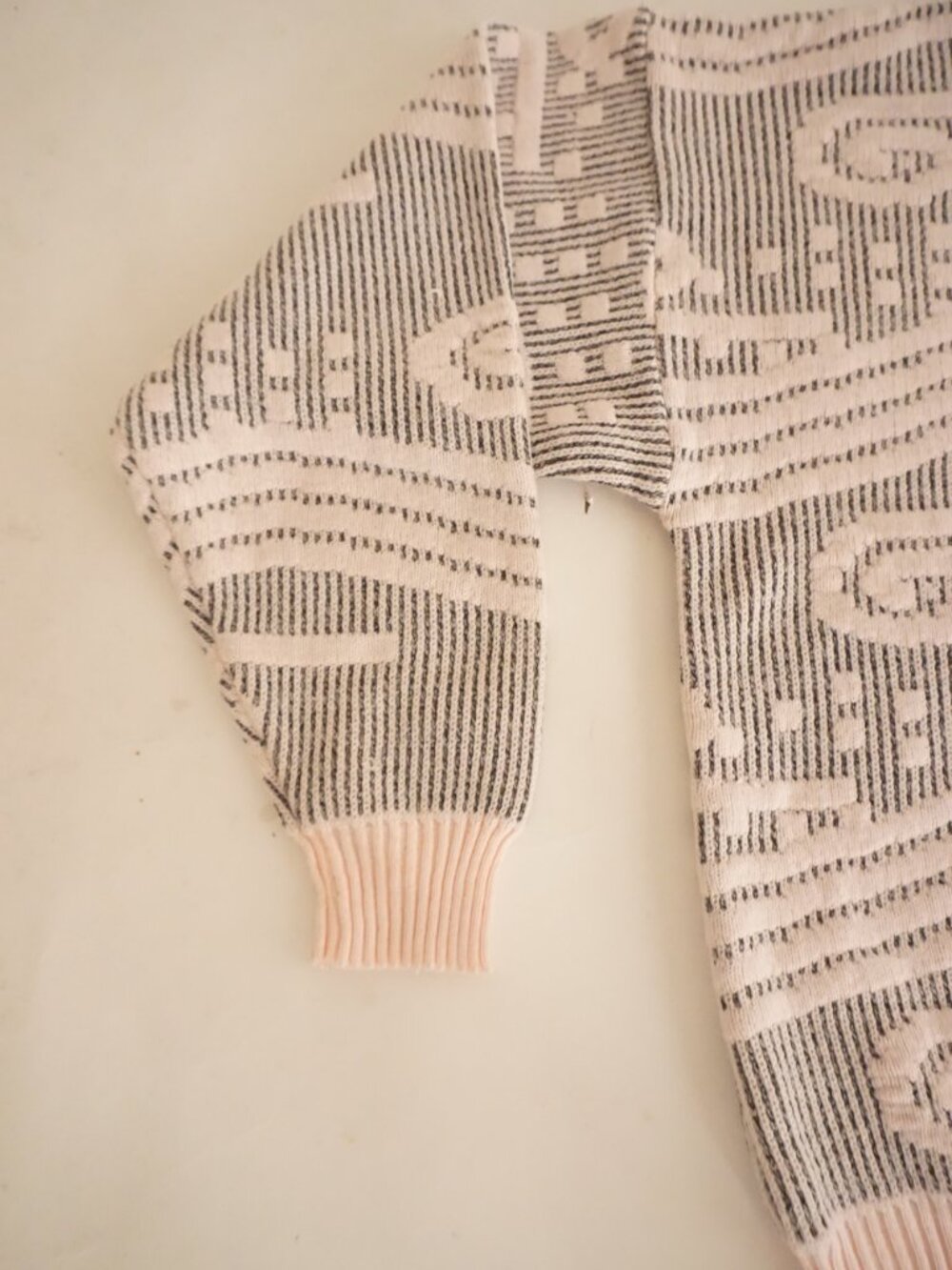 Vintage Koman Pale Pink Charcoal Grey Tropical Fish Geometric Designer Sweater M - Picture 8 of 11